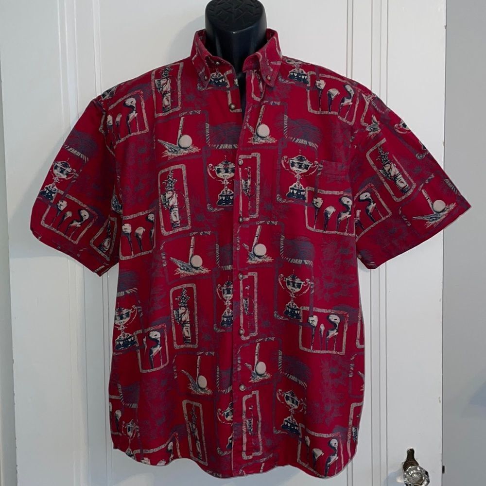 ClearWater Outfitters‎ Resort Collection red golf themed short sleeved shirt